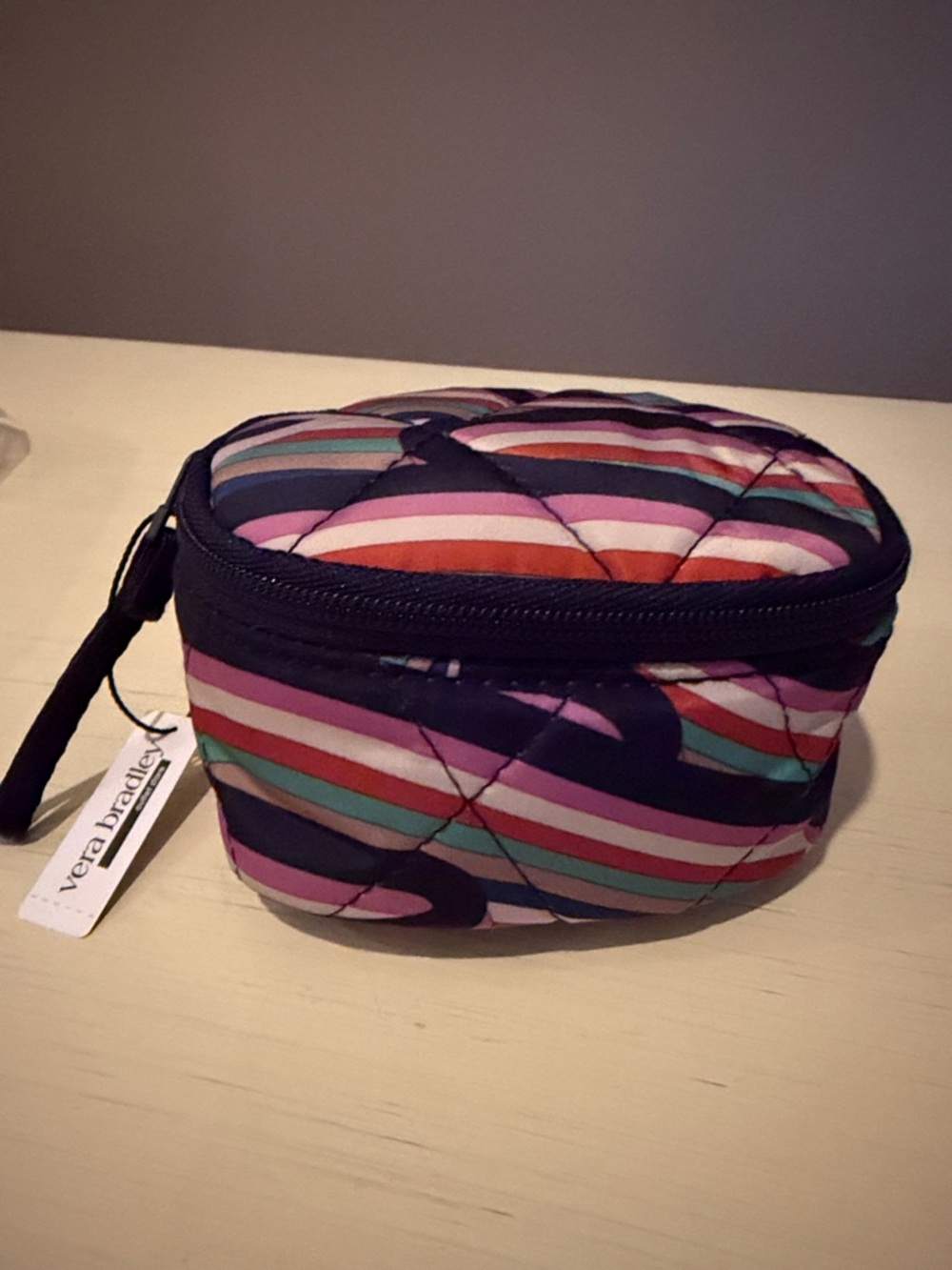 NWT Vera Bradley Quilted Striped Travel Jewelry Case in Retro Ribbons Pattern